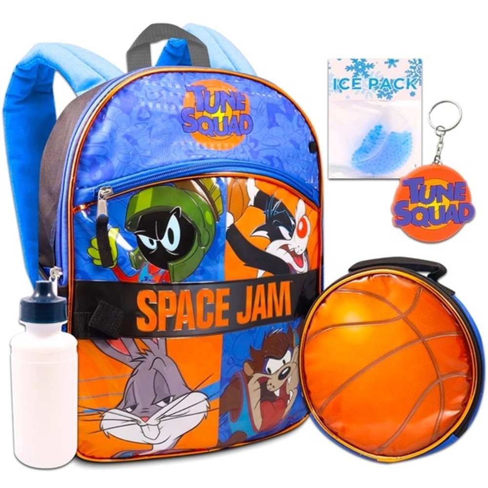 Space Jam Backpack Kids 5 Pc Set with Insulated Lunch Box Water Bottle Key Chain